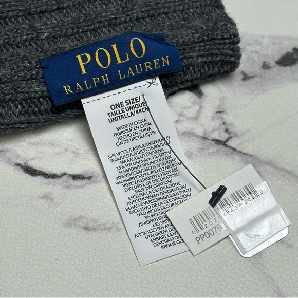 Polo Ralph Lauren Men’s Winter Beanie Hat Wool Blend Uncuffed Ribbed Gray NWT OS - Picture 9 of 16